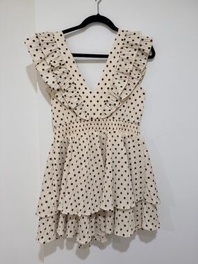 Cream Polka Dot Ruffle Mini Dress